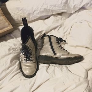 Dr Martens 1460 Glitter J Silver Side Zip Lace Up Combat Boots Girls UK1 US2